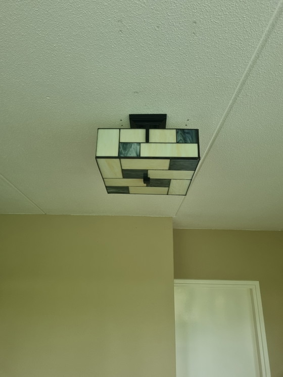 Tiffany Plafonnière Mondriaan – Plafondlampen, Glass, Metal (photo 4 of 4)