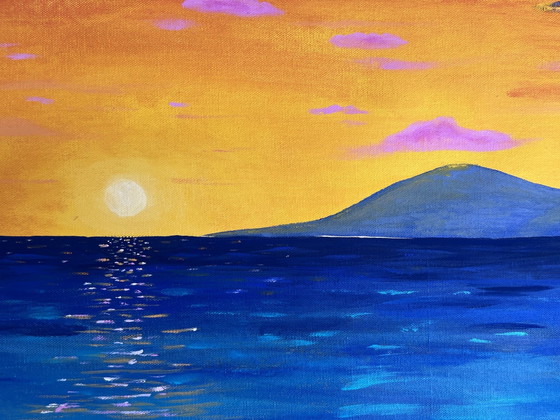 Golden Island – Original Panoramic Acrylic Painting on Canvas – 100 × 40 Cm – Paintings & Drawings, Cotton (photo 2 of 3)