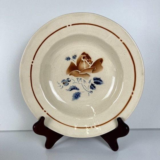 Set van 6 Sarreguemines soepborden met bloemmotief, eerste helft van de 20e eeuw. – Servies, Ceramic, Vintage (photo 3 of 14)