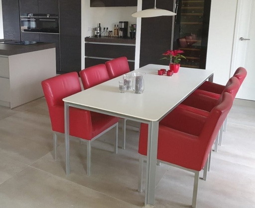 Set aus 6 Esszimmerstühlen aus echtem Leder