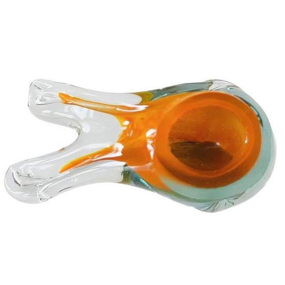 Image 1 of Vintage gekleurde mondgeblazen vogelsculptuur glas presse-papier glazen vogeltje murano stijl vogelbeeldje 1980's