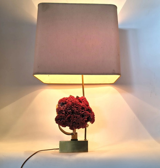 Rare red pipe organ coral brass table lamp, 1970s (photo 13 of 13)