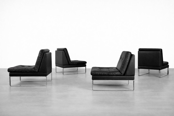 Image 1 of Vintage Mid-Century German Modern Minimalist Leather & Chrome Modular Sofa from Klöber, 1980s, Set of 4