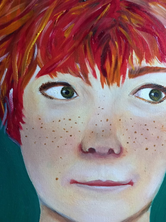 Image 1 of Oil painting of a girl with red hair