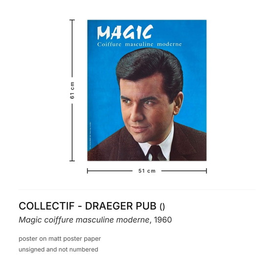 Image 1 of COLLECTIF - DRAEGER PUB Magic Coiffure Maskuline Moderne Poster 1960