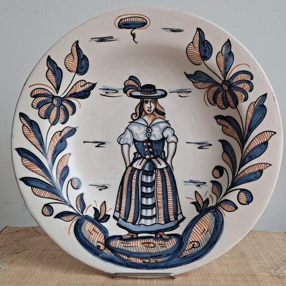 Coppia di grandi piatti da parete in ceramica spagnola fatti a mano – 33,5 cm. – Decorazioni murali (photo 3 of 10)
