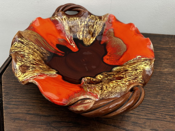 Image 1 of Coupe à fruits- Centre de table vintage céramique émaillée attribuée Vallauris 