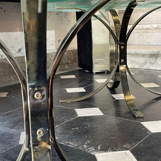 Brutalist Round Coffee Tables, 1970s, Set of 2 – Metal, Glass, Hollywood Regency (photo 9 of 17)