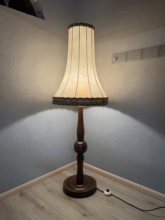Image 1 of Vintage standing lamp with classic shade and wooden base