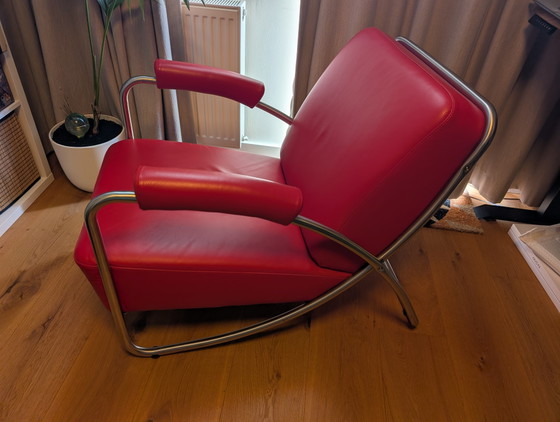The Dutch Seating Company Dyker 20 Design Fauteuil – Rood Leer & Chroom – Leather (photo 2 of 9)