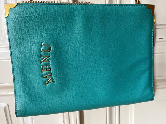 Moschino schoudertas, turquoise met goudkleurige hardware, Schoudertassen, Leer, Metaal (foto 2 van 5)
