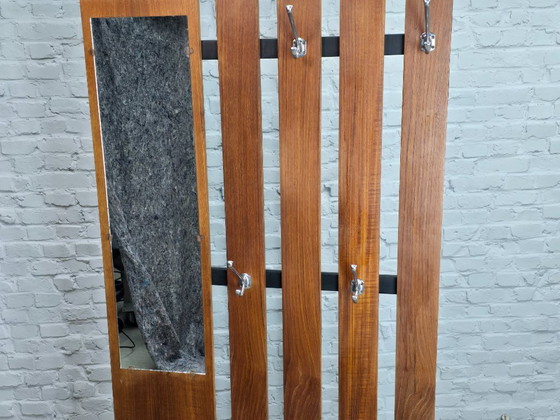 Mid-Century Design Teak Hallway Coat Rack With Mirror And Storage Bench With Ceramic Mosaic Inlay, 1960s (photo 3 of 8)