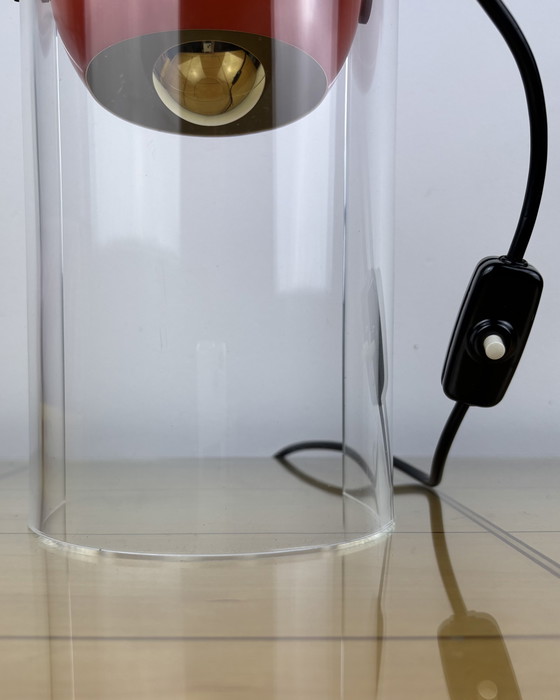 Image 1 of Vintage Eyeball Lamp 1970s Space Age Sputnik design 70s Orange Spot Light with Acrylic Stand Mid Century Modern Industrial