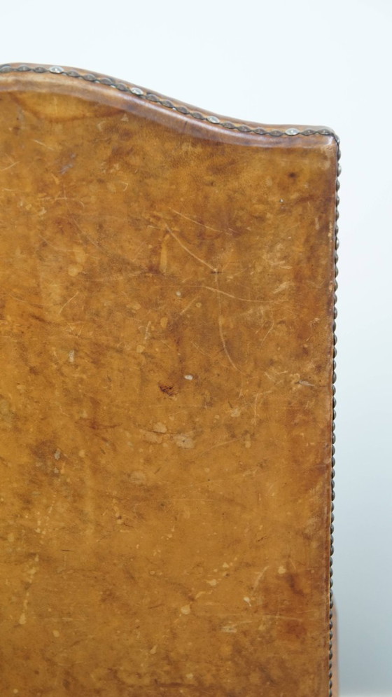 Image 1 of 4 x Sedia da pranzo antica in legno e pelle di pecora