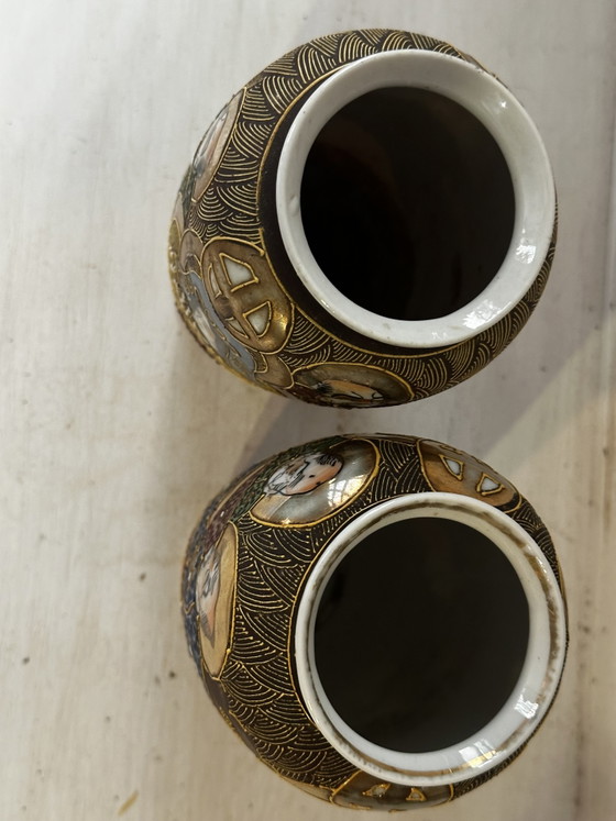 Image 1 of 2 Japanese Satsuma Vases, 16 cm high