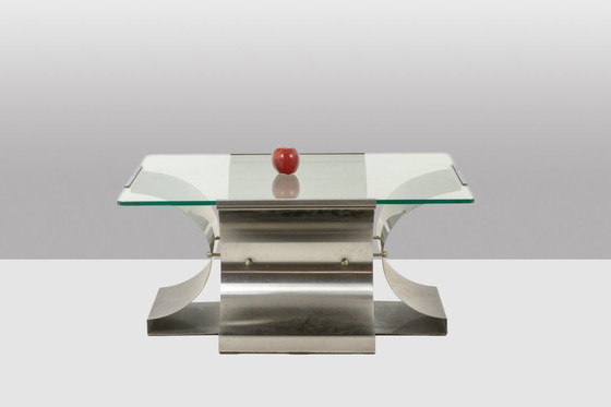 Image 1 of François Monnet, for Kappa. Brushed steel and glass coffee table. 1970
