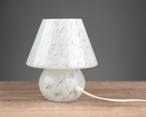 Image 1 of Small Mushroom Table Lamp, Marbled Glass, Mid-Century 1970s, White