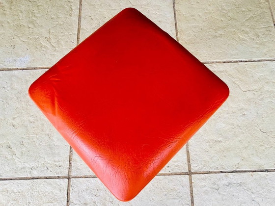 Image 1 of Mid-Century, Orange Skaï and Chrome Stool By J L 1970s