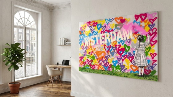 We Love Amsterdam & Need Love Pink – XXL kunstwerk van acrylglas 180 × 100 cm – Giclée Prints, Plexiglass (photo 3 of 6)