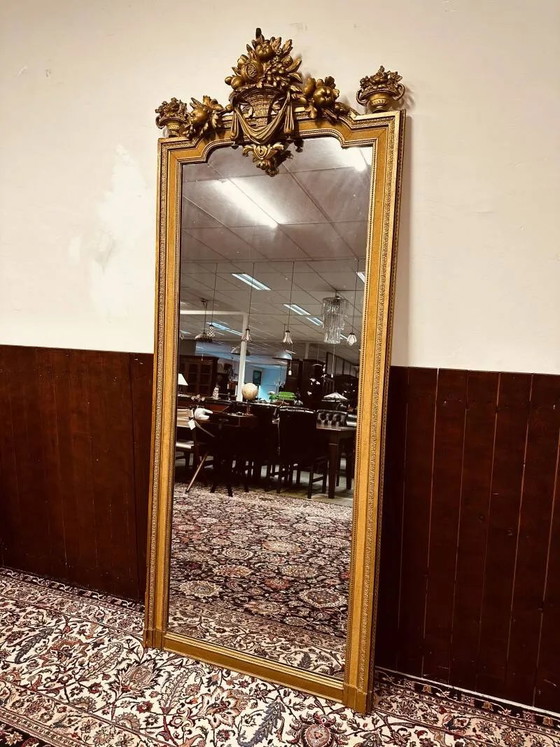 Antique English golden barock mirror mirror with large ornament, Wood, Barok (photo 2 of 15)