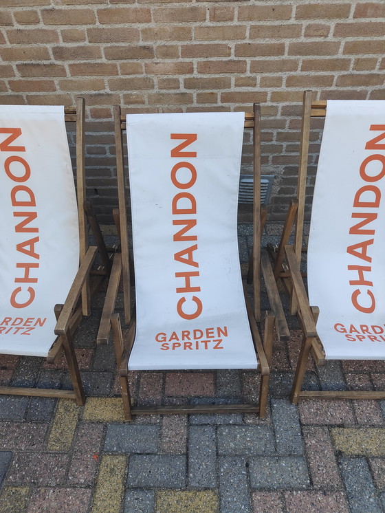 Image 1 of 3 pièces Aperol Spritz Chaise longue Chaise de plage Chaise de terrasse Cadre en bois blanc