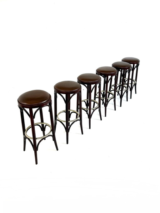 6x vintage barkruk bentwood & leer ‘80