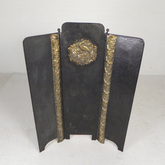 Image 1 of Stalen Art Deco kamerscherm met messing details, jaren 30