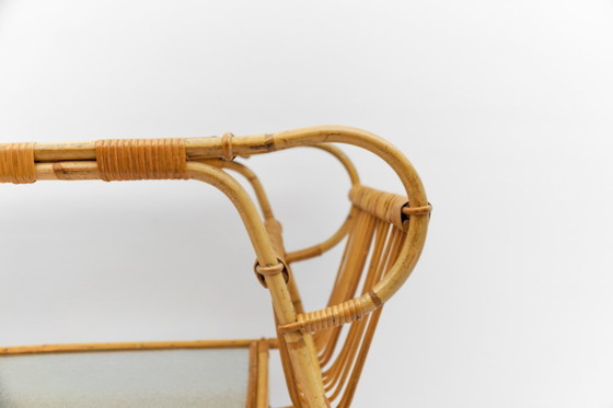 Image 1 of Carrello da portata italiano in bambù, rattan e vetro, anni '50