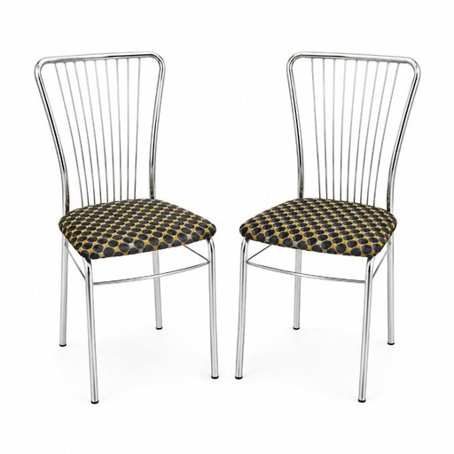 Set di sedie in metallo con schienale a ventaglio, nuova tappezzeria, Danimarca, anni '80