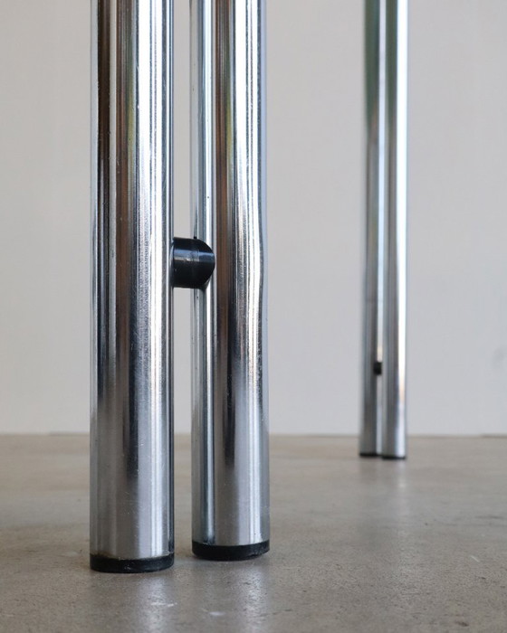 Image 1 of Vintage round tubular frame table frosted glass