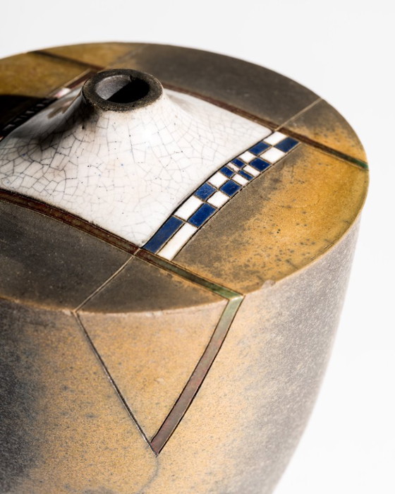 Image 1 of Hans-Peter Mader Sculptural Raku Lidded Studio Vase Germany, 1991 Studiokeramik