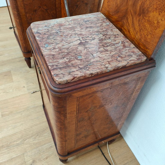 Image 1 of Coiffeuse Art Déco vintage, meuble de chambre, table de maquillage, plateau en marbre