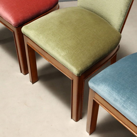 Set vintage stoelen met gekleurd fluweel – Eetkamerstoelen, Wood (photo 5 of 12)