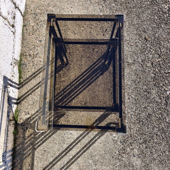 Tables gigognes en verre noir et or, Tables d'appoint, Métal, Vintage (photo 8 sur 15)