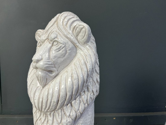 Image 1 of Pair of Renaissance Style Terracotta Lion Sculptures, 1950s
