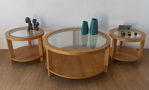 Tavoli rotondi con piani in vetro, set da 3.