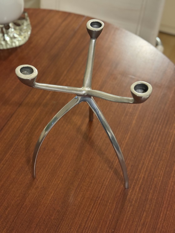 Image 1 of Vintage aluminium tripod kandelaar – space age stijl – jaren ’70
