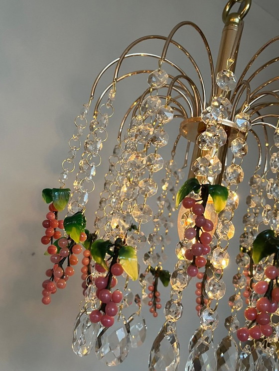 Image 1 of Set of 3 Vintage Pink Grapes Fruit Teardrop Chandelier From Murano