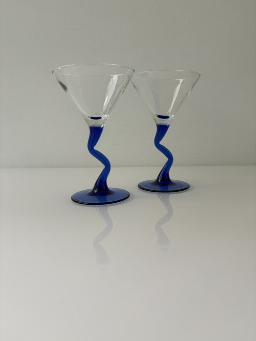 Set van twee 1980’s martini-glazen in Memphis-stijl van Liberty Glass