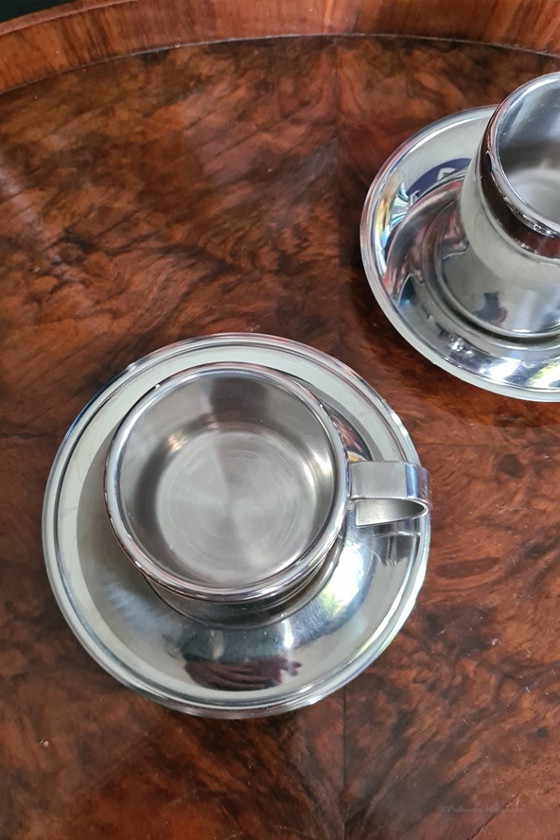 Image 1 of Design MEBER ITALY set (2+2) steel 18-10 double-walled espresso cups with saucer