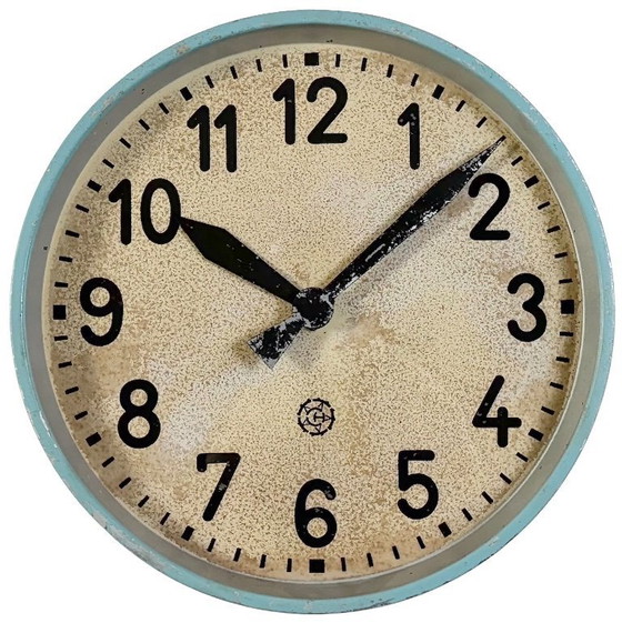 Image 1 of Gran reloj de pared industrial azul de Chronotechna, década de 1950