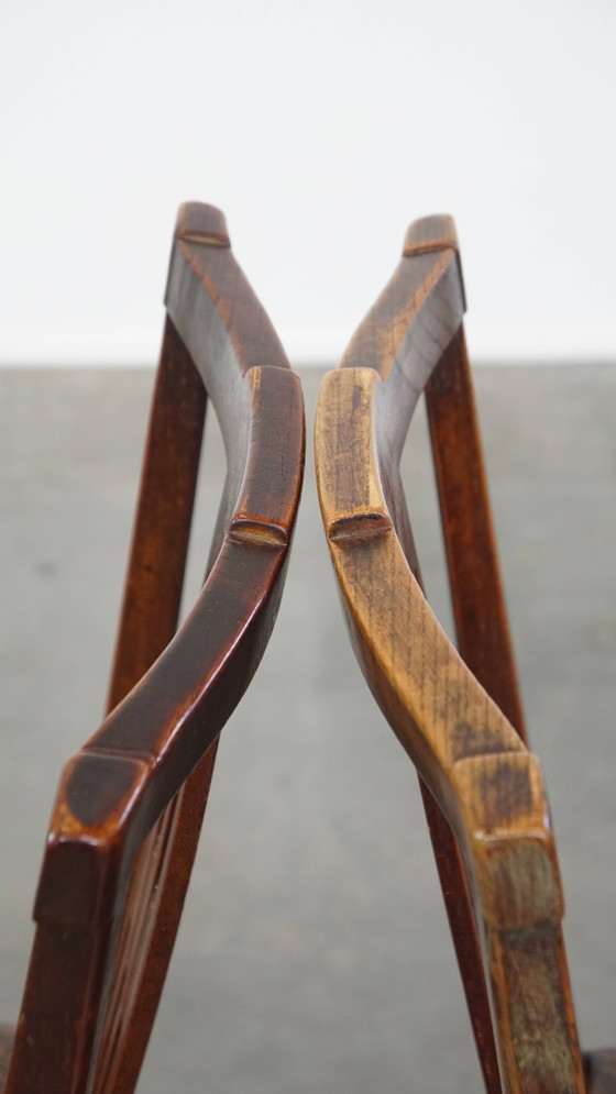 Image 1 of 6 x Leder-Esszimmerstuhl mit Holz