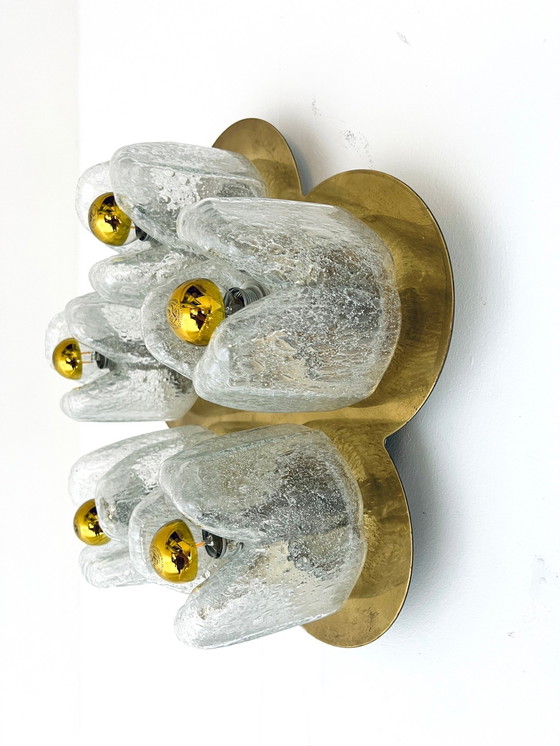 Image 1 of Appliques vintage en laiton et verre de cristal de glace, Doria Leuchten '70