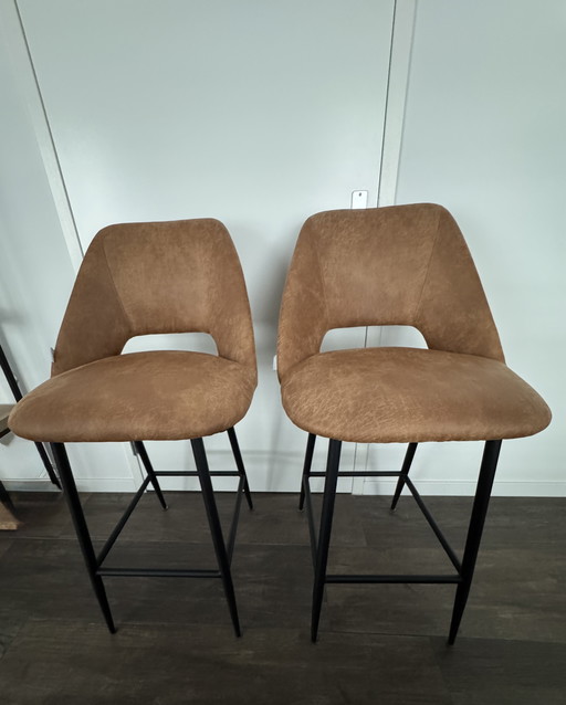 2 cognac colored bar stools