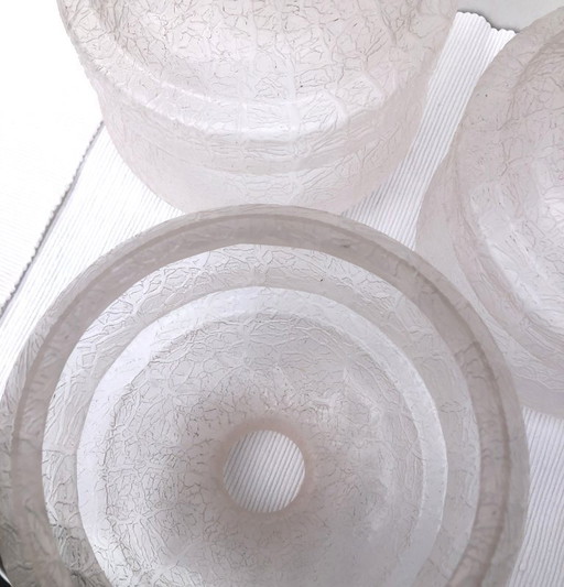 Set of 3 glass globes, art Deco, crackle effect, 1930-40, Belgium