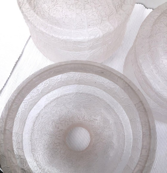 Image 1 of Set van 3 art deco glazen bollen, craquelé effect, 1930-40, België