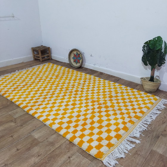 Image 1 of Moroccan Berber White And Orange Checkered Carpet