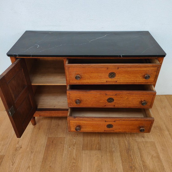 Image 1 of Vintage Frans dressoir commode, ladekast, badkamermeubel met marmer blad