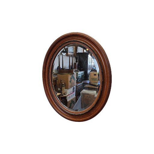 Antiek Ovale Klassieke Facet Geslepen Spiegel, Circa 1900 – Wood