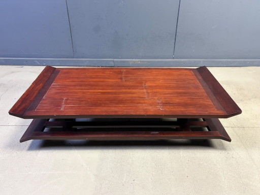 Two-Tiered Pagoda Wabi Sabi Style Coffee Table in Wood and Bamboo 1970s – salontafels (photo 2 of 10)